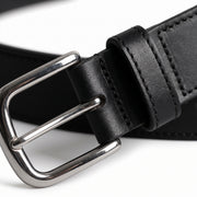 Classic Men's Black Leather Belt with Silver Buckle