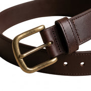 Men's Brown Leather Belt – Antique Brass Buckle Classic Style