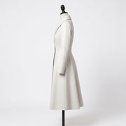 Women’s White Leather Trench Coat – Fitted A-Line Long Coat
