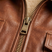 Premium Cognac Leather Racer Bomber Jacket