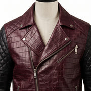 Men's Two-Tone Crocodile Embossed Leather Biker Jacket