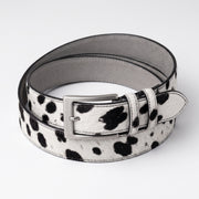 Black & White Cow Print Pony Hair Leather Belt