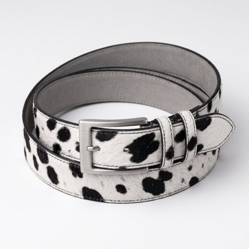 Black & White Cow Print Pony Hair Leather Belt