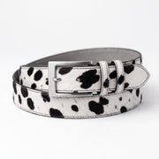 Black & White Cow Print Pony Hair Leather Belt