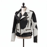 Black & White Cowhide Asymmetrical Motorcycle Jacket