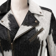 Black & White Cowhide Asymmetrical Motorcycle Jacket