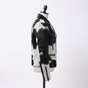 Black & White Cowhide Asymmetrical Motorcycle Jacket