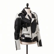 Black & White Cowhide Asymmetrical Motorcycle Jacket