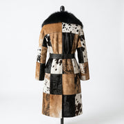 Hair-On Cowhide Trench Coat with Fur Collar