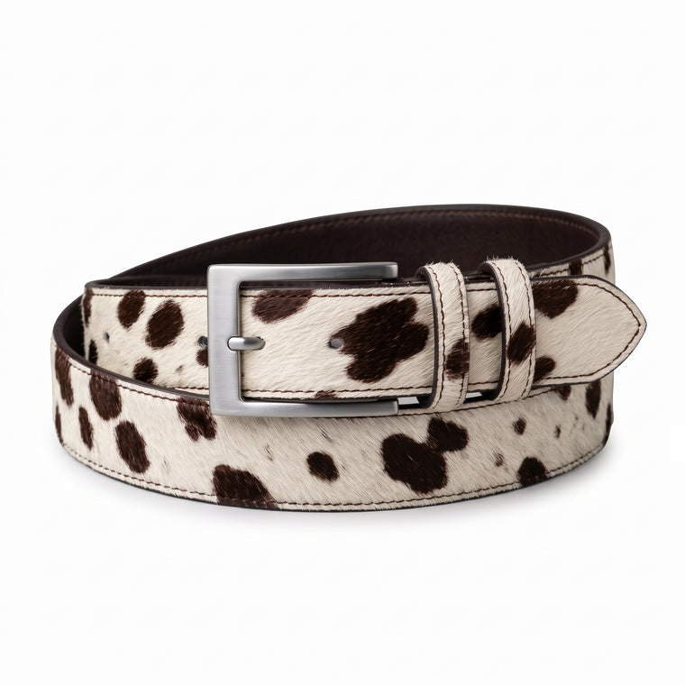 Brown & White Hair-On Cowhide Leather Belt