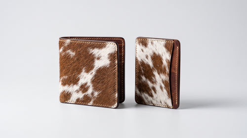 Cowhide Leather Bifold Wallet with ID Window & Matching Card Holder | Genuine Hair-On-Hide Mens Wallet Set