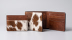 Cowhide Leather Bifold Wallet with ID Window & Matching Card Holder | Genuine Hair-On-Hide Mens Wallet Set