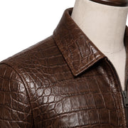 Crocodile Embossed Brown Leather Jacket