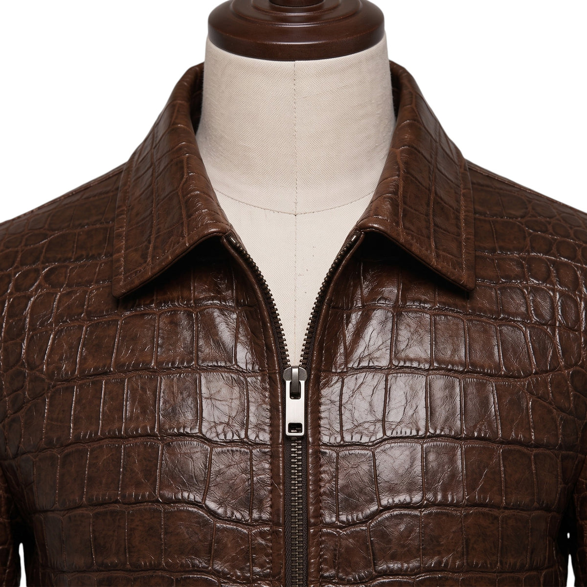 Crocodile Embossed Brown Leather Jacket