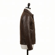 Men’s Dark Brown Crocodile Embossed Leather Trucker Jacket