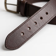 Men's Brown Leather Belt – Antique Brass Buckle Classic Style