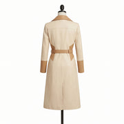 Women’s Two-Tone Cream & Tan Leather Trench Coat with Belt