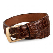 Premium Brown Crocodile Leather Belt – Gold Buckle