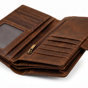 Distressed Vintage Leather Long Bifold Wallet