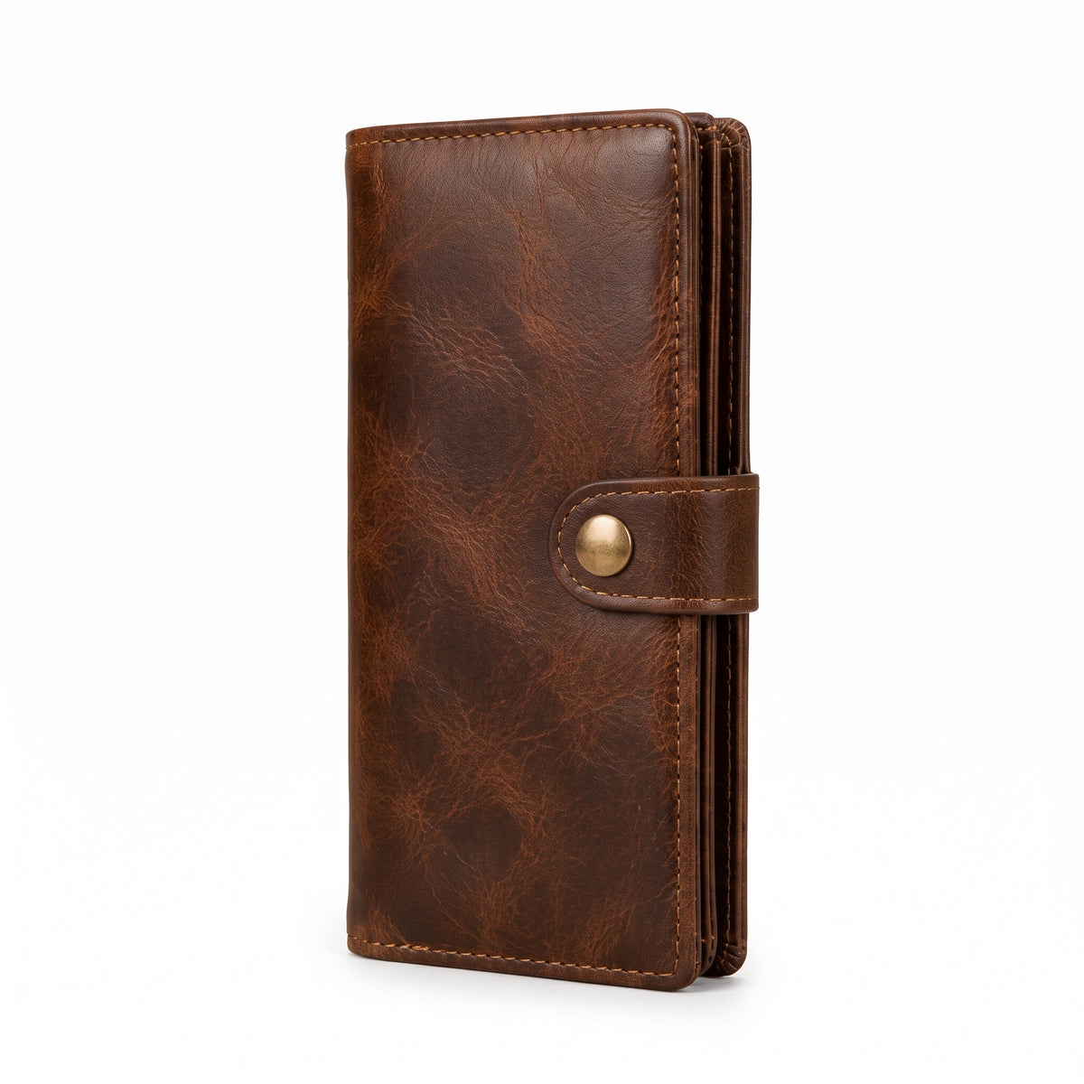 Distressed Vintage Leather Long Bifold Wallet