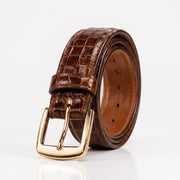 Premium Brown Crocodile Leather Belt – Gold Buckle