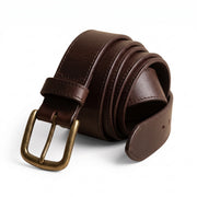 Men's Brown Leather Belt – Antique Brass Buckle Classic Style