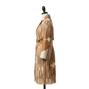 Women's Western Cowhide Leather Trench Coat with Fringes