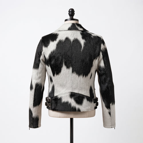 Black & White Cowhide Asymmetrical Motorcycle Jacket