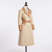 Women’s Two-Tone Cream & Tan Leather Trench Coat with Belt