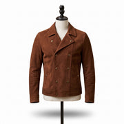 Brown Double-Breasted Suede Biker Jacket