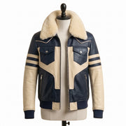 Men's Shearling Collar Leather Bomber Jacket