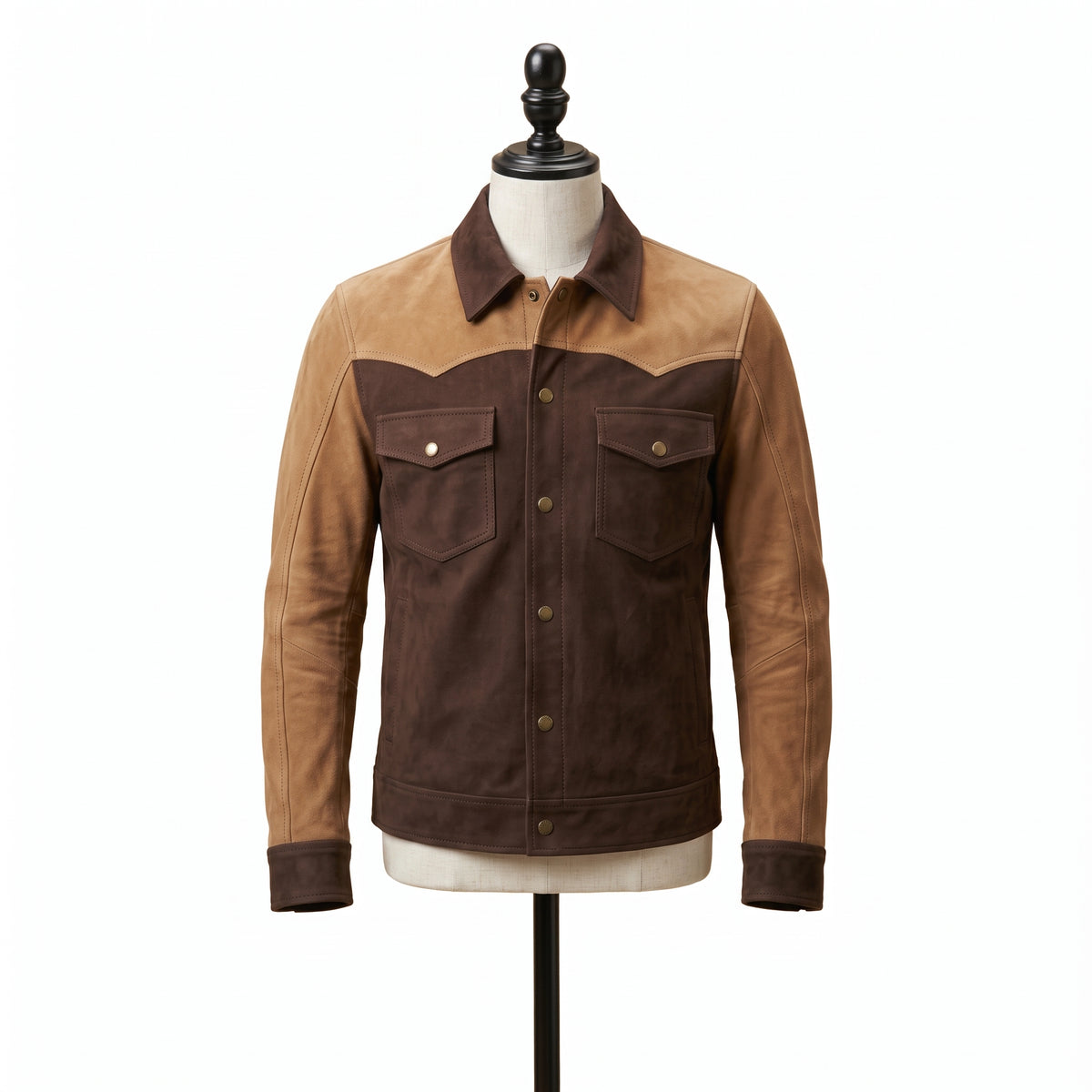 Men's Two-Tone Western Suede Leather Trucker Jacket