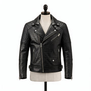 Men's Black Crocodile Embossed Quilted Leather Biker Jacket