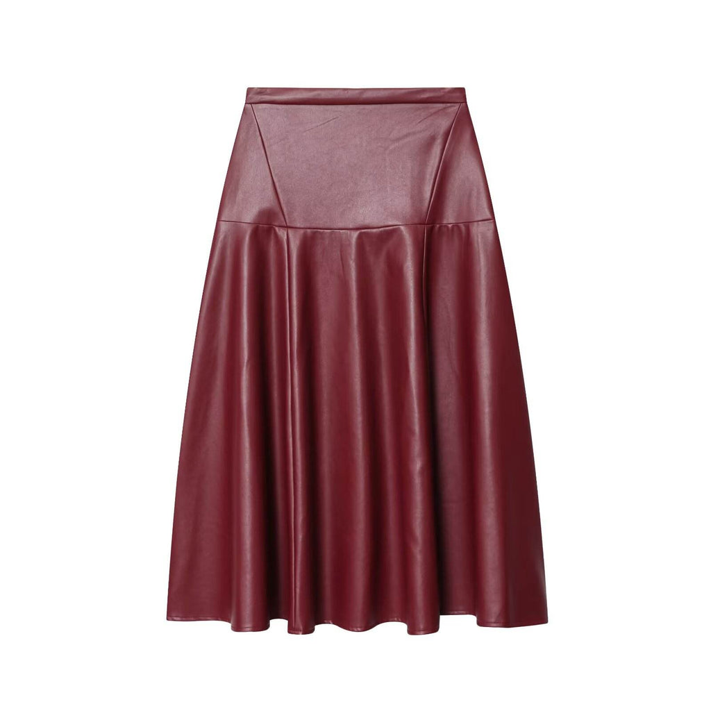 Leather Ladies Skirt – High Waist Flared A-Line Midi Skirt