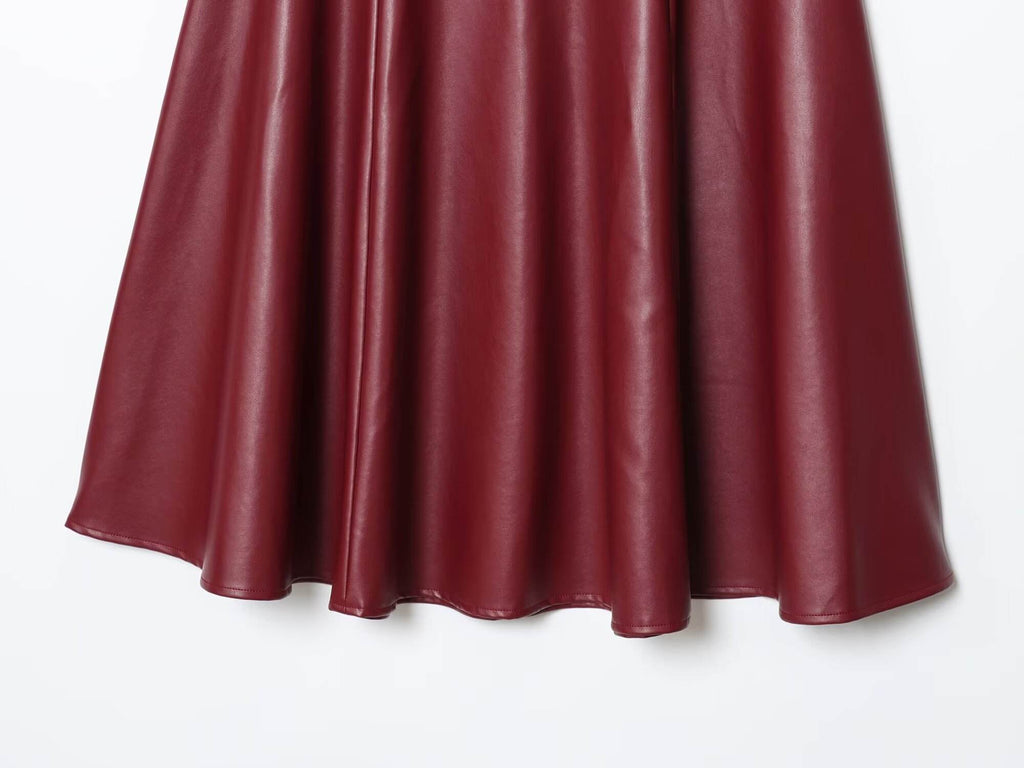 Leather Ladies Skirt – High Waist Flared A-Line Midi Skirt
