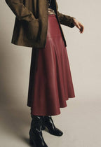 Leather Ladies Skirt – High Waist Flared A-Line Midi Skirt