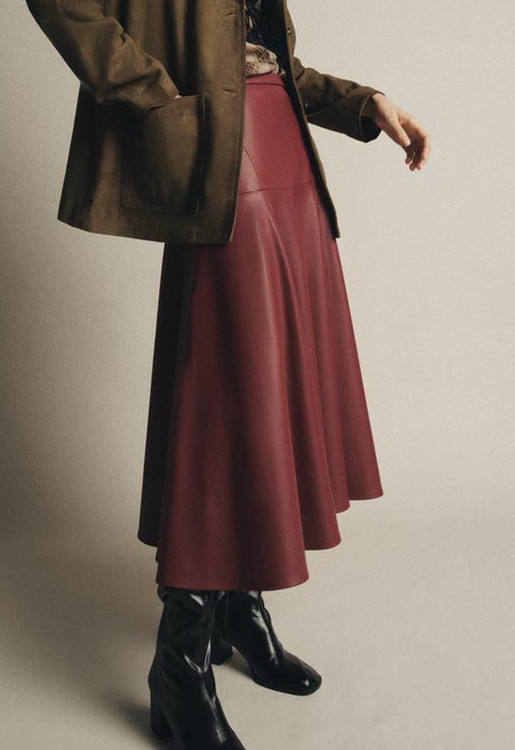 Leather Ladies Skirt – High Waist Flared A-Line Midi Skirt