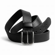 Classic Men's Black Leather Belt with Silver Buckle