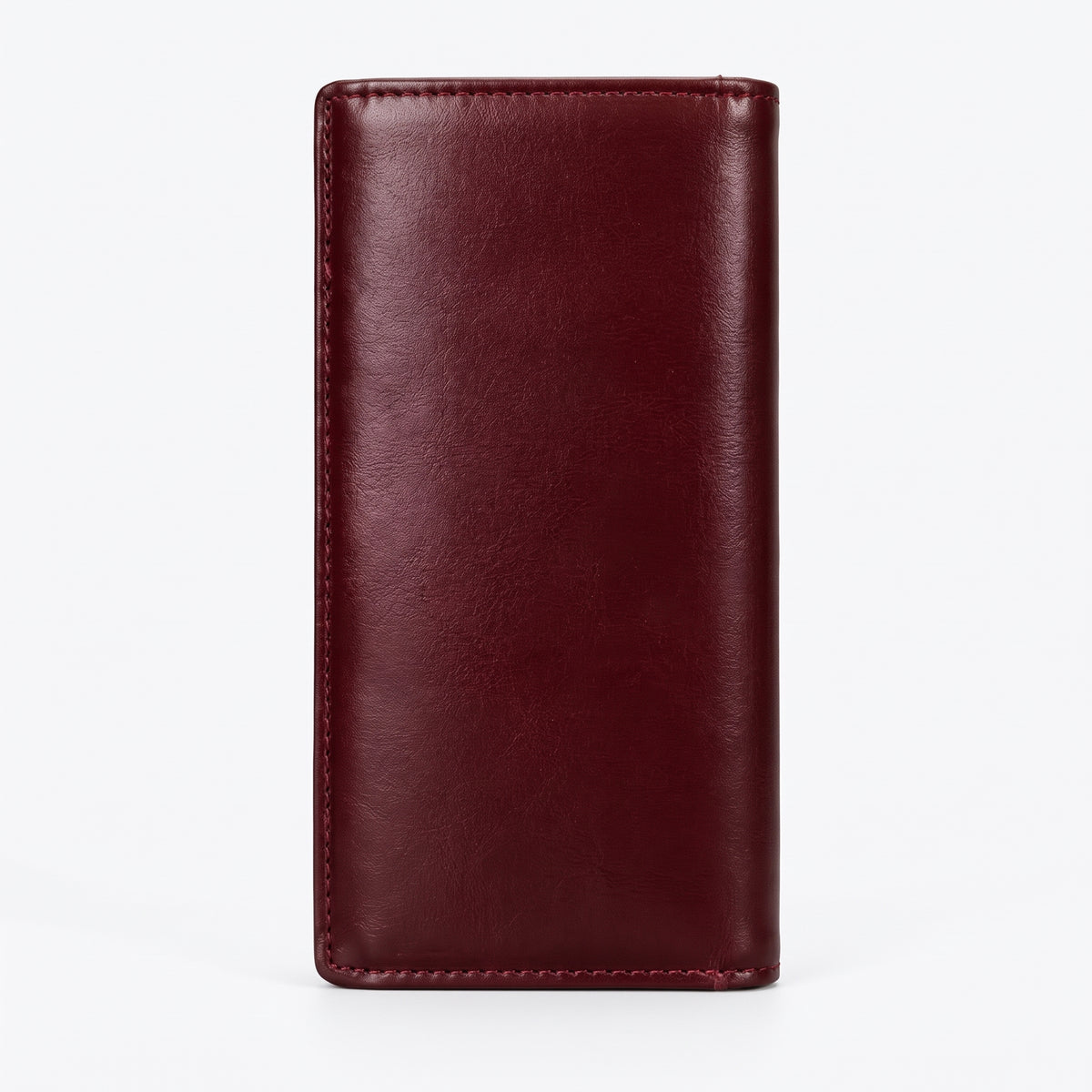 Burgundy Genuine Leather Long Bifold Wallet with Snap Button