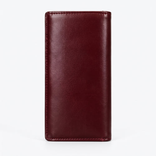 Burgundy Genuine Leather Long Bifold Wallet with Snap Button