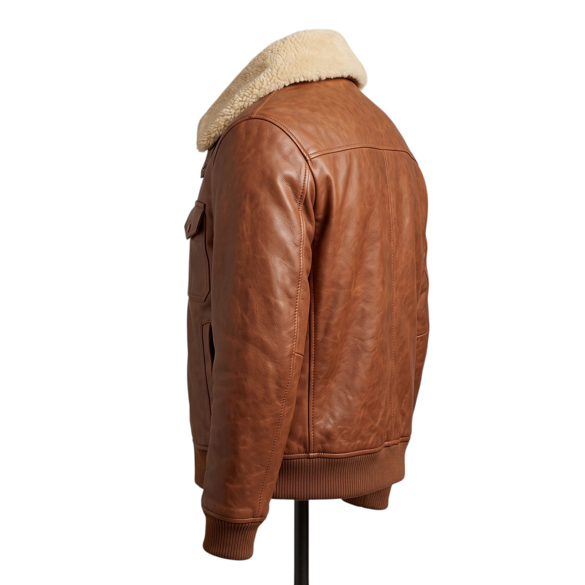 Premium Cognac Leather Racer Bomber Jacket