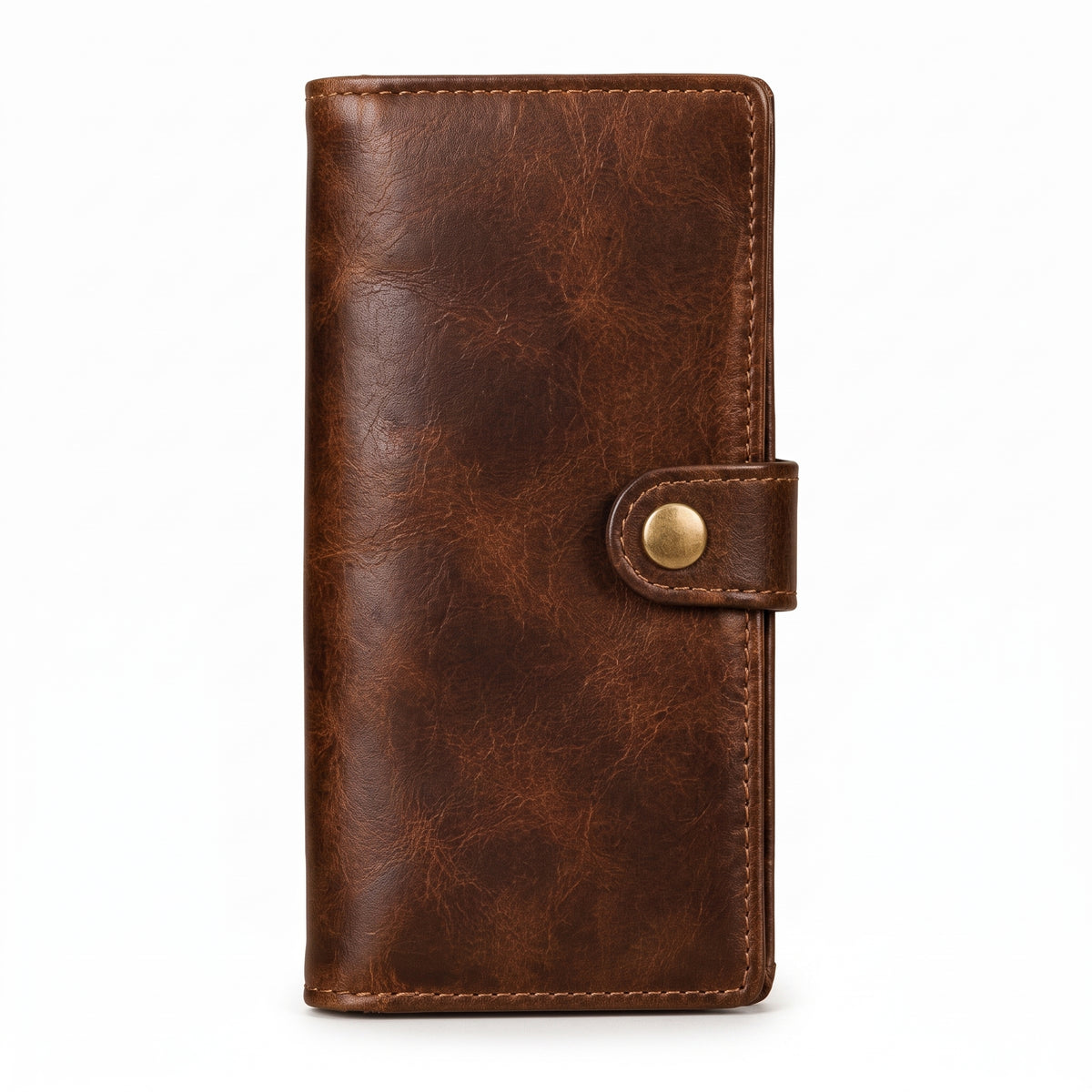 Distressed Vintage Leather Long Bifold Wallet