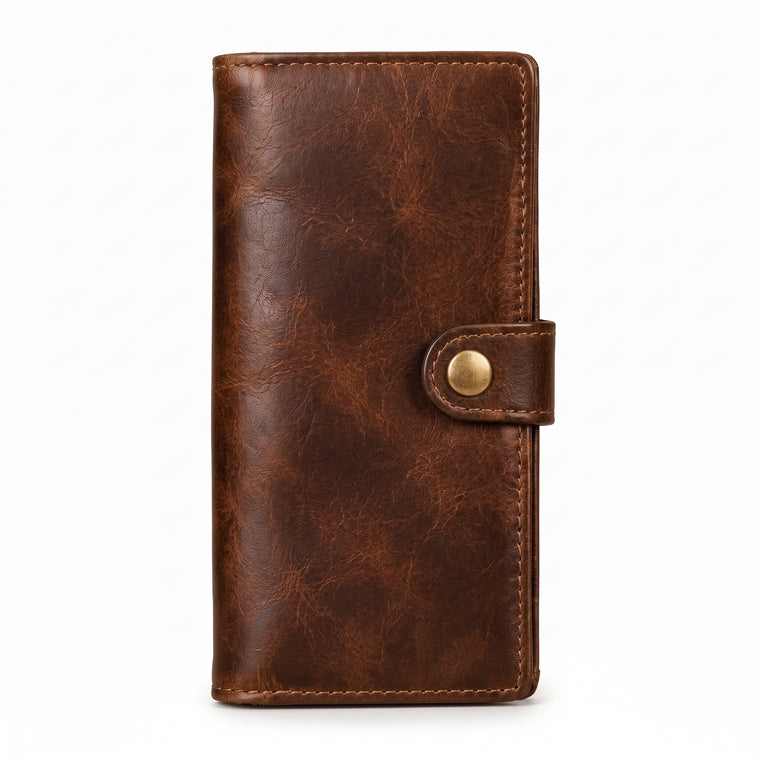 Distressed Vintage Leather Long Bifold Wallet