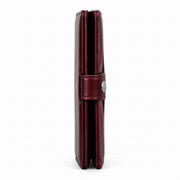 Burgundy Genuine Leather Long Bifold Wallet with Snap Button