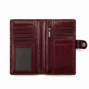 Burgundy Genuine Leather Long Bifold Wallet with Snap Button
