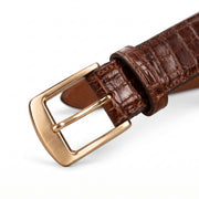 Premium Brown Crocodile Leather Belt – Gold Buckle