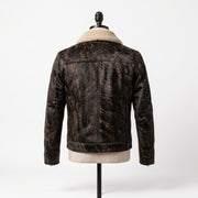 Shearling Collar Cowhide Leather Jacket