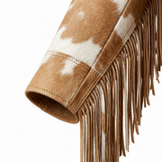 Women's Western Cowhide Leather Trench Coat with Fringes