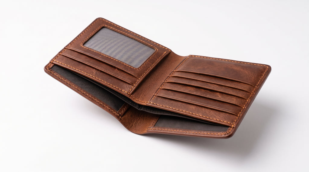 Leather Wallets for Men – Genuine Brown Bifold Leather Wallet with Multiple Card Slots