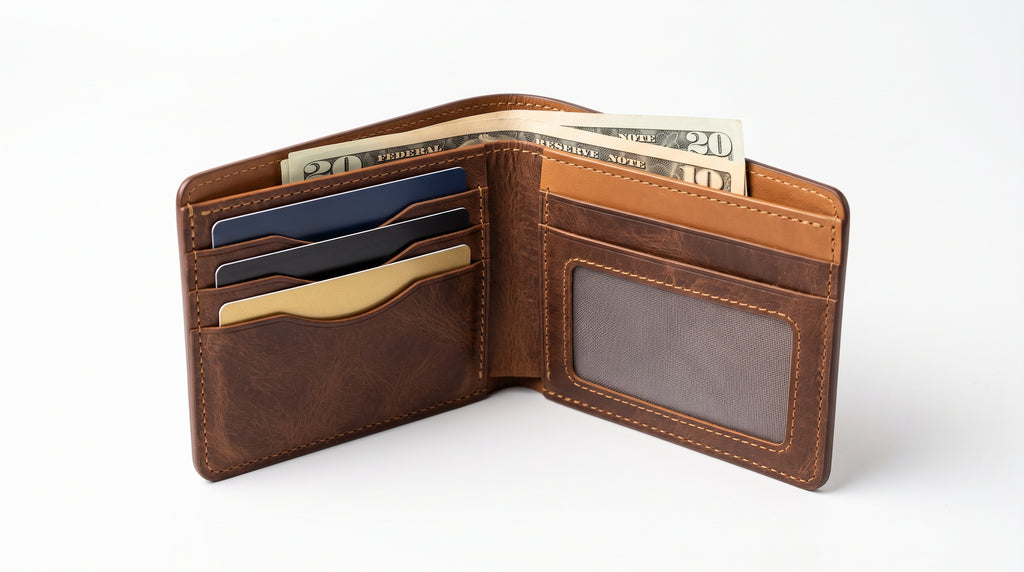 Leather Wallets for Men – Genuine Brown Bifold Leather Wallet with Multiple Card Slots